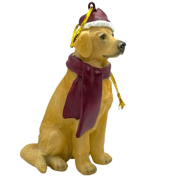 Design Toscano Golden Retriever In Scarf And Santa Hat Christmas Ornament - Picture 2 of 10